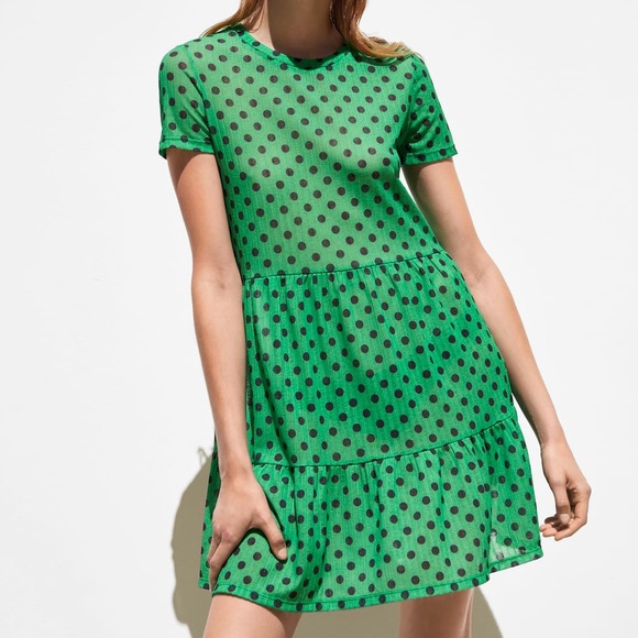 Zara Dresses Zara Green Ribbed Polka Dot Dress Poshmark